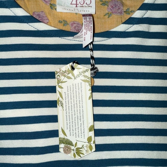 Matilda Jane 435 Girls Size 12 NWT Striped Long Sleeve Tunic Top Floral Contrast - Picture 2 of 6